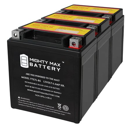 YTX7L-BS 12V 6Ah Battery For Motorcycle Powersports Scooter - 3PK